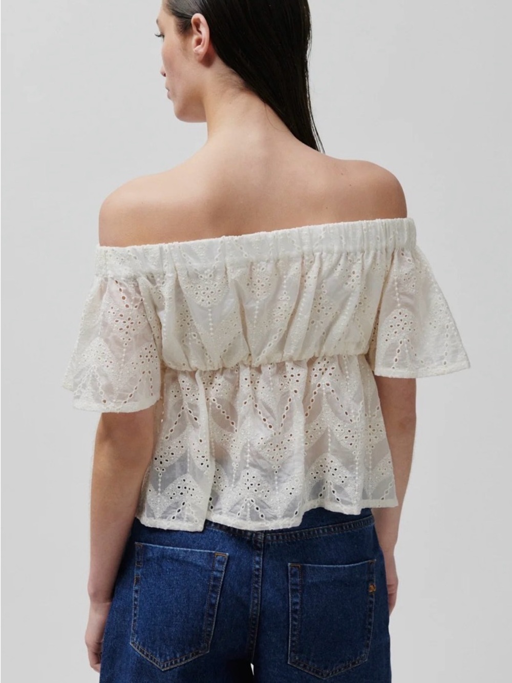 DAY Eyelet Off-Shoulder ruffled Peasant Blouse in white size US 10 NWT - Picture 3 of 5